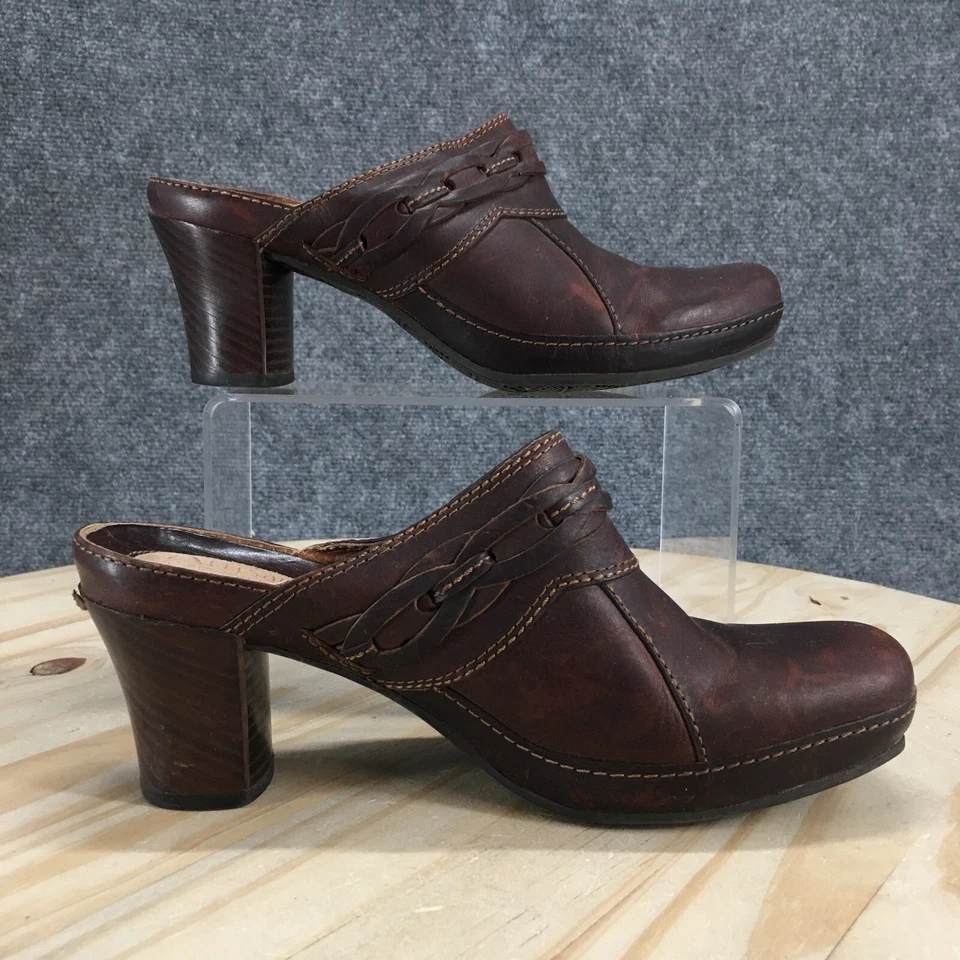 Clarks Zapatos Artesanales Mujer 7.5 M Mula Cuero Marrón Trenzado Bloque Tacones 73745 Foto 2 de 4