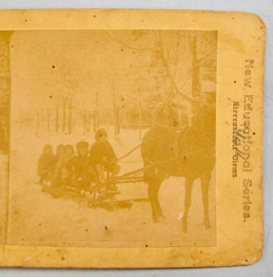 Stereoview Bobbing Party Horse Drawn Sleigh Children American Foreign Views (O)