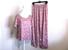 Floral Print Pajama Set Peach Short Sleeve Crew Neck Top Sz L NWOT