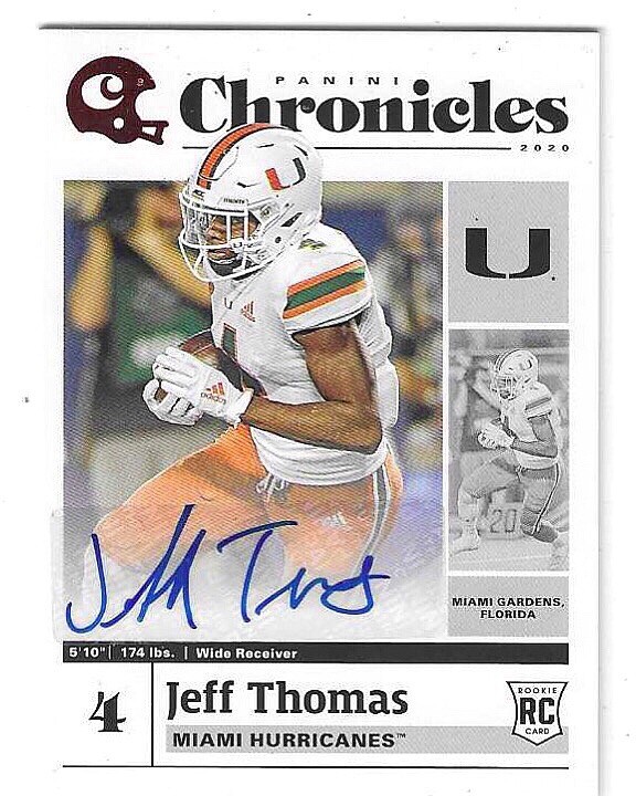 2020 CHRONICLES DRAFT PICKS JEFF THOMAS RED AUTO RC #14 PATRIOTS HURRICANES