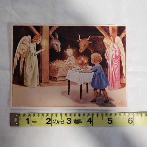 Cartolina Natalizia Nascita del Bambino Gesù Elsa Beskow Mangiatoia Cristiana - Foto 4 di 5
