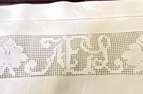 Antique 19th C. Estate Linen Pillow Sham with Drawn Thread Lace DF 111 - Picture 2 of 7