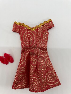 Vintage 90s Barbie Red and Gold Off the Shoulder Dress with Open Toe Heels | eBay Vintage 90s Barbie Red and Gold Off the Shoulder Dress with Open Toe Heels | eBay