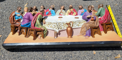 Vintage 3-D LARGE Jesus The Last Supper Statue Wall Plaque / Standing Figurine - Picture 13 of 23
