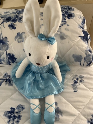 easter bunny plush Toy Unbranded No Tag 20” White With Blue Dress Good Condition - Picture 3 of 7