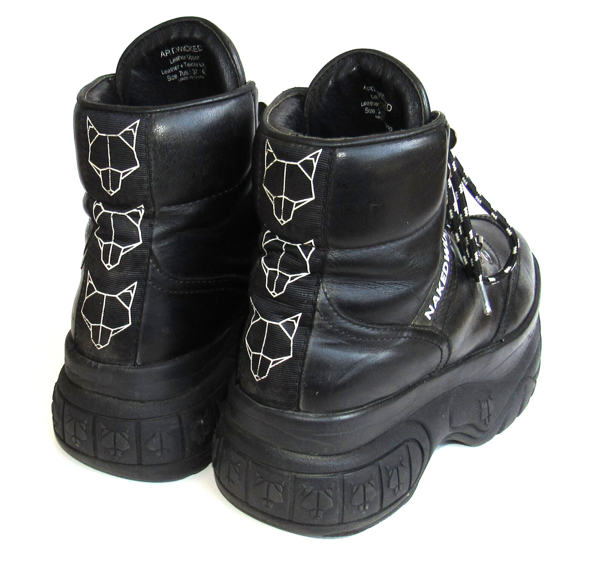 【naked wolfe】★日本未入荷★Wicked White & Black Leather NakedWolfe Platform Sneakers Woman Boots Art Wicked leather