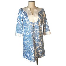 Lilly & Van Womans Dress Size XS White Blue Paisley Tunic Y2K Vintage Pockets