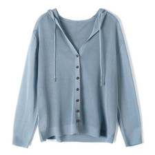 Women Faux Silk Knitted Cardigan Thin Hollow Coat Hooded Knit Sweater Jacket