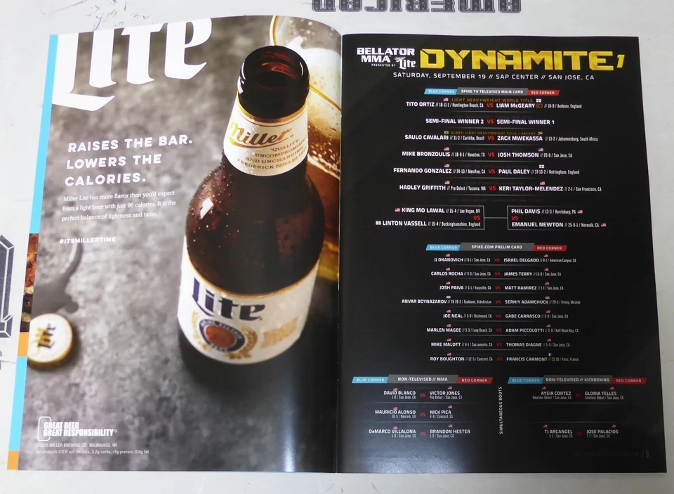 Liam McGeary Saulo Cavalari +7 Signed Bellator MMA Glory Dynamite Event Program - Image 3 of 4