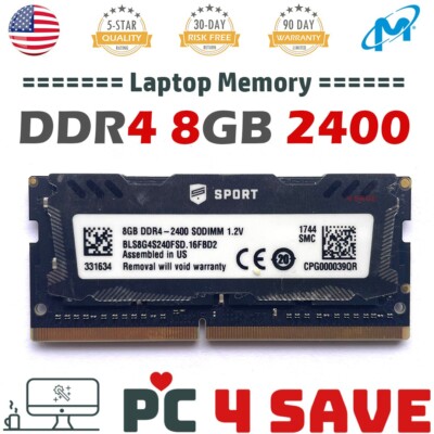 Ballistix 8GB DDR4 2400MHz 2RX8 PC4-2400T 260P SODIMM Gaming