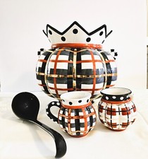 NEW Mackenzie Childs TARTAN SPICE PUNCH BOWL, MUGS, LADLE Hot Cider Hand-Painted