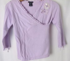 Gap Girls Cross Over Sweater Crochet Lace Trim Ribbon Detail Lilac M 8  5711