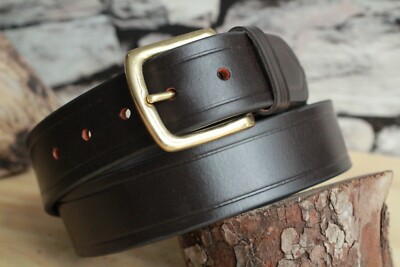Handmade Bridle Leather Belt Black Brown Solid Heavy Brass Buckle