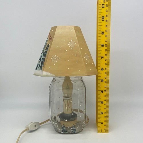 Christmas Mason Jar Table Lamp Snowman Wood Shade Flickering Night Light WORKS - Picture 6 of 9