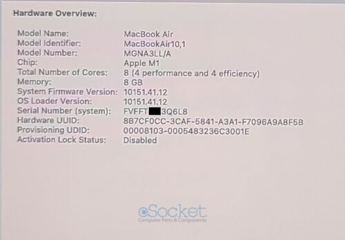 MacBook Air M1 13" A2337 2020 3.2GHz 8CPU/8GPU 8GB 512GB Scheda Logica Touch ID - Foto 4 di 6