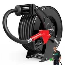 Fuel Hose Reel Retractable Diesel Hose Reel 3/4" x 50' Auto Refueling Nozzle Set