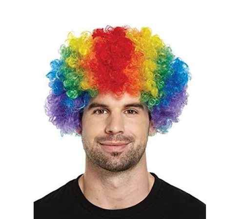 Clown Rainbow Wig & Red Foam Nose Fancy Dress Set Multicoloured Day Pride Party - Picture 8 of 12