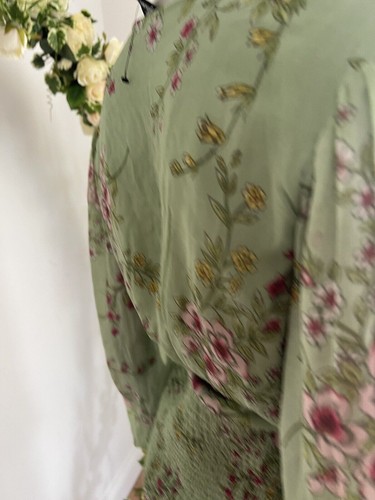 Influence Chiffon Dress Size 8 & 12 Green Floral Shirred Long Sleeve Womens MH42 - Picture 5 of 7