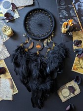 Large Black Celestial Dream Catcher with Moon Phases  Lunar dreamcatcher