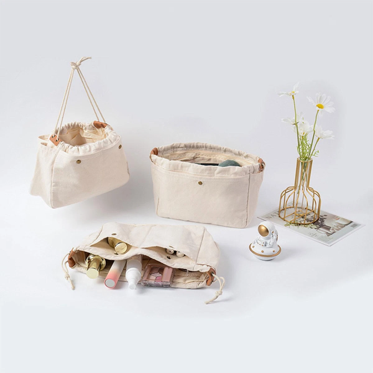 Canvas Bag Organizer Portable Handbag Liner Tote Bag Divider Cosmetic Bags