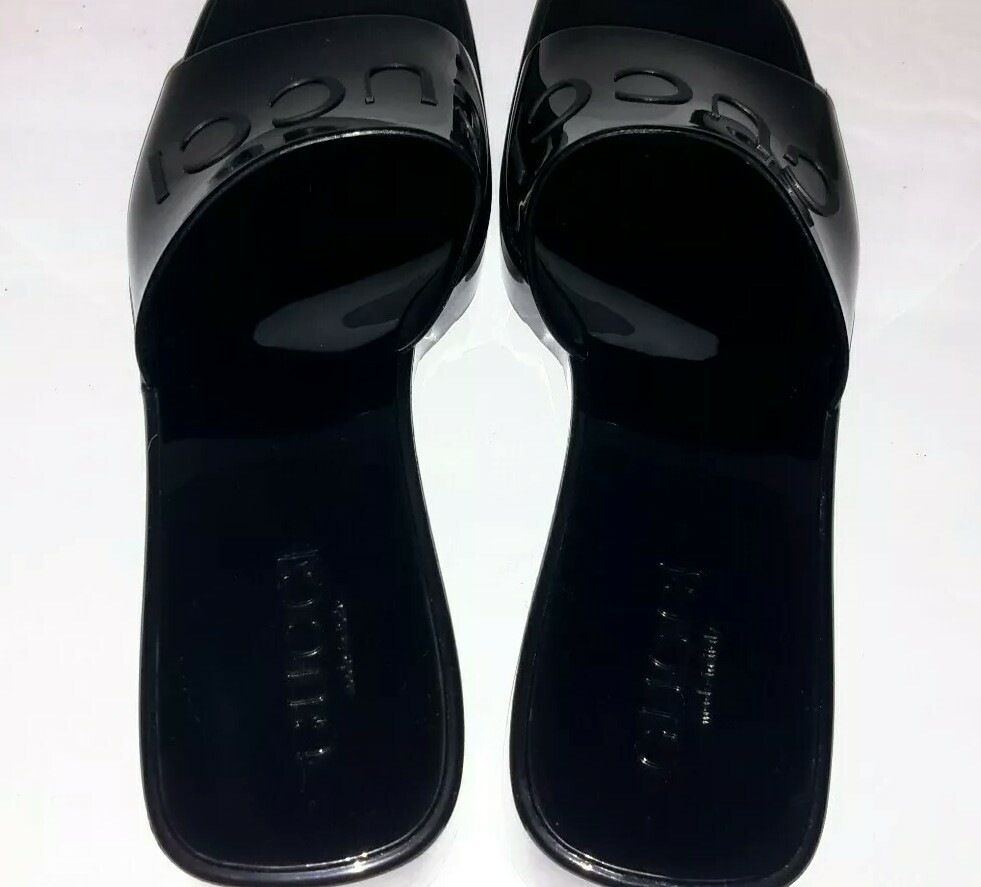 GUCCI RUBBER LOGO PLATFORM SLIDE SANDAL BLACK SIZE 7US/ 37EU | eBay