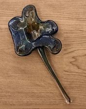 GLASS HAND BLOWN SMALL BLUE DECORATIVE FLOWER 5" ORNAMENT HANDMADE FIGURINE