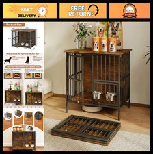 Foldable Dog Crate Furniture, No Assembly Indoor Kennel with Storage, Wooden Tab