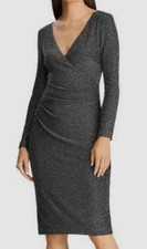Ralph Lauren Women's NEW Metallic Faux Wrap Dress Black Silver Size 0