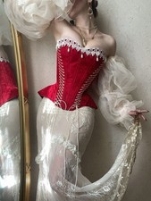 Ready To Ship Scarlett Red Jacquard Corset with Lace | Bridal Corset |