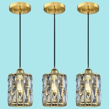 5.3" Crystal Hanging Kitchen Island Pendant Light Gold Finish, 2 PACK, Crystal P