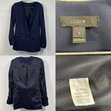 J.Crew French Girl Double Breasted Collarless Blazer Women's 2 Navy Blue H6285