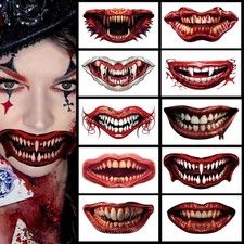 10pcs Halloween Prank Makeup Tattoo Scary Party Big Mouth Face Horror Sticker