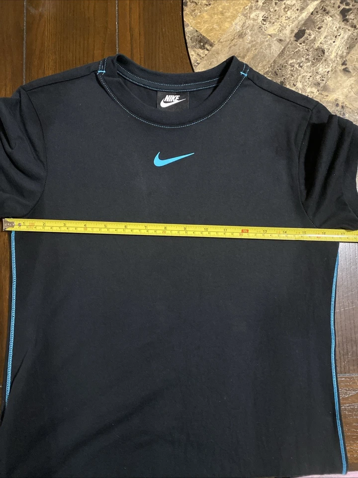 Maxi Vestido Nike Manga Corta Jersey Negro Azul Borde Swoosh Talla M Nuevo sin Etiquetas Foto 3 de 4