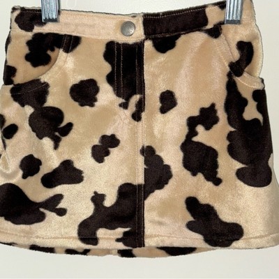 Old Navy plush faux fur cow print skirt girl's sz 4T NWOT