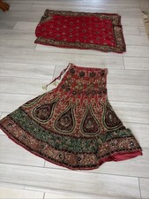 Vintage Heavy Red Bridal Lehenga Skirt  Dupatta Set Hand Embroidered Beaded Zar