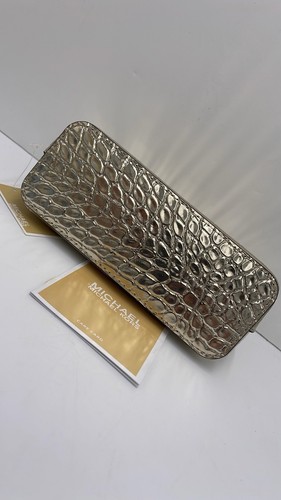 Michael Kors Empire Metallic Crocodile Embossed Leather Pouch Silver- NWT - Picture 17 of 19