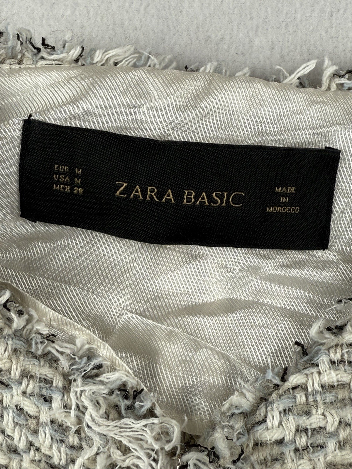 Zara Basic Womens Blazer Jacket M Tweed Fringe Fu… - image 6