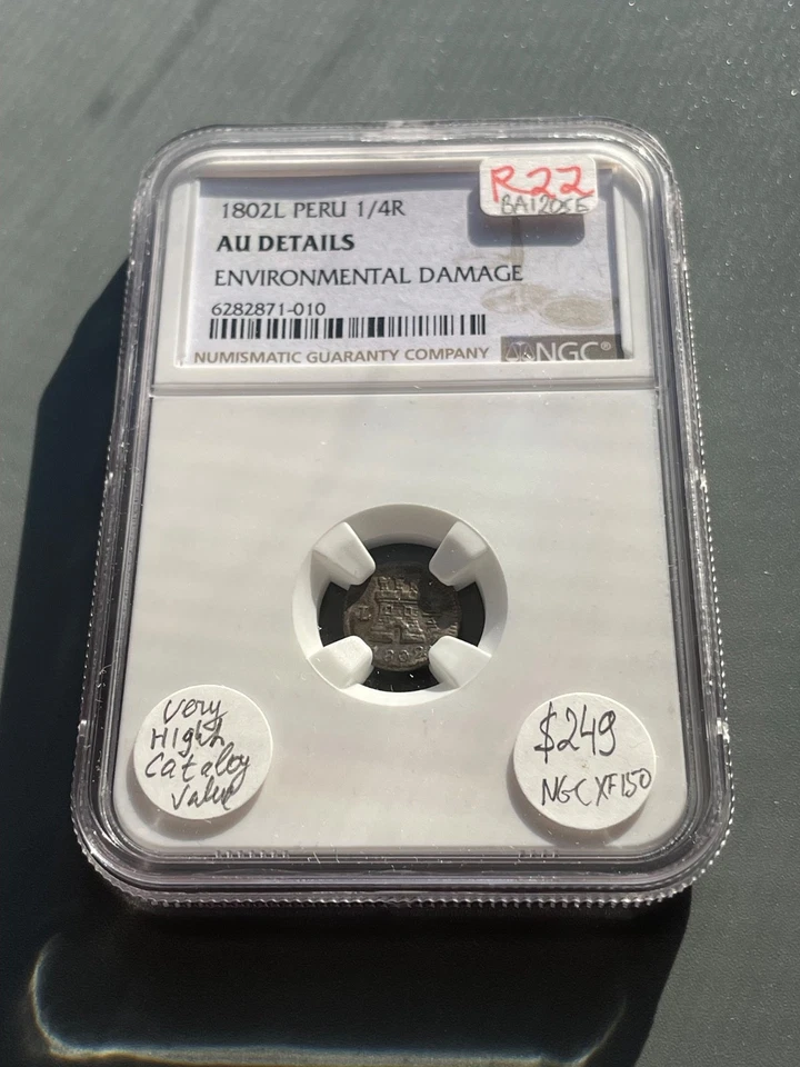 1802 L Perú Rey Español Fernando VII León 1/4 Real NGC AU Detalles Muy Raro Foto 2 de 4