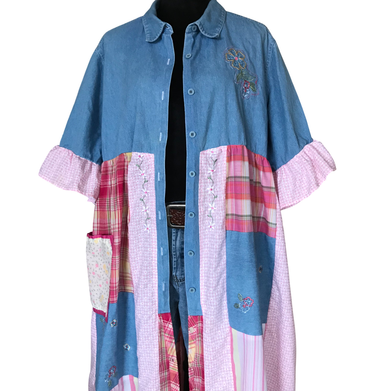Upcycled Spring Maxi Duster, Handmade Patchwork B… - image 5