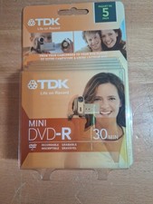 TDK Mini Disc 5 Pack DVDR 30 Minute Video Disc Brand New Sealed Recordable Media