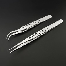 Precision Anti Static Tweezers Set Straight Curved Tip Stainless Steel Phone Rep