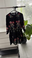 Zara Woman Tunika Kleid Schwarz Geblümt Bestickt Gr S Langarm
