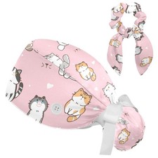 Cute Cartoon Cat Bouffant Scrub Hats with Buttons One Size, Multicolor 01
