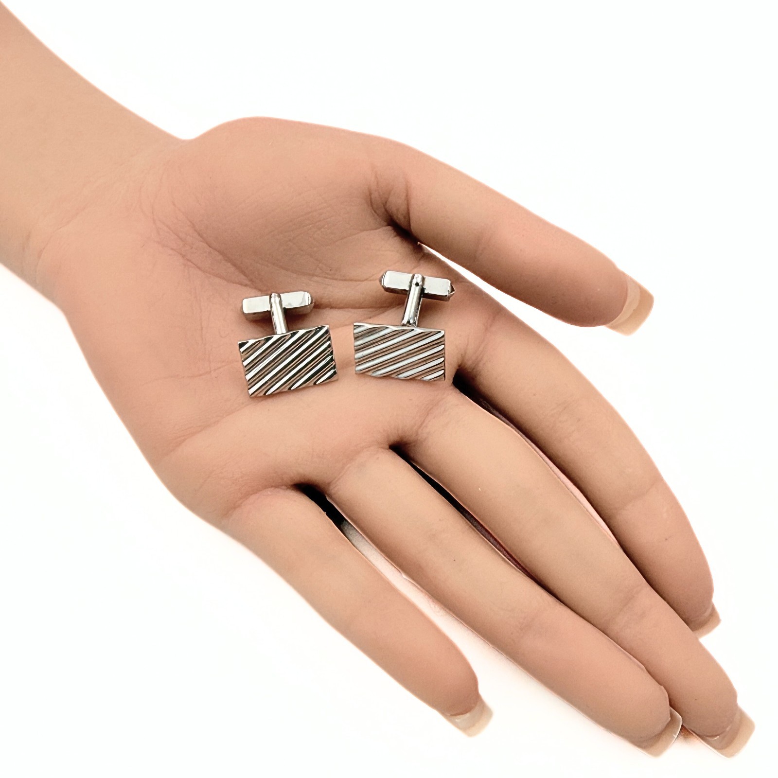 Swank Designer Signed MCM Rectangular Diagonal Ri… - image 2