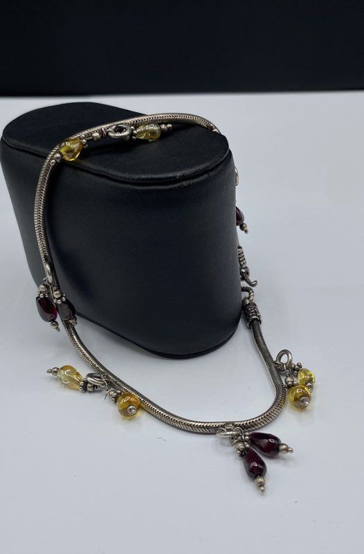 Sterling Silver Glass Bead Charm Snake Chain Anklet 25.3g
