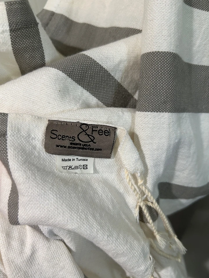 Scents & Feel Turkish Beach Pool Towel Striped Gray & White 100% Cotton Canvas - Image 4 of 4