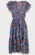 Women's ULLA johnson Cicely Dress Azul Midi Dress Flutter Sz 2