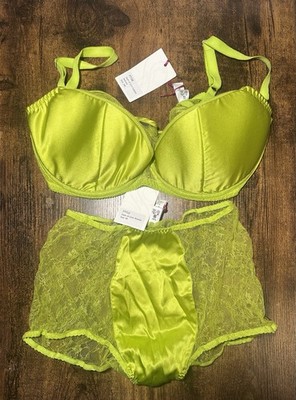 Fleur Of England Dash Of lime Set 34E/M NWT Silk And Lace
