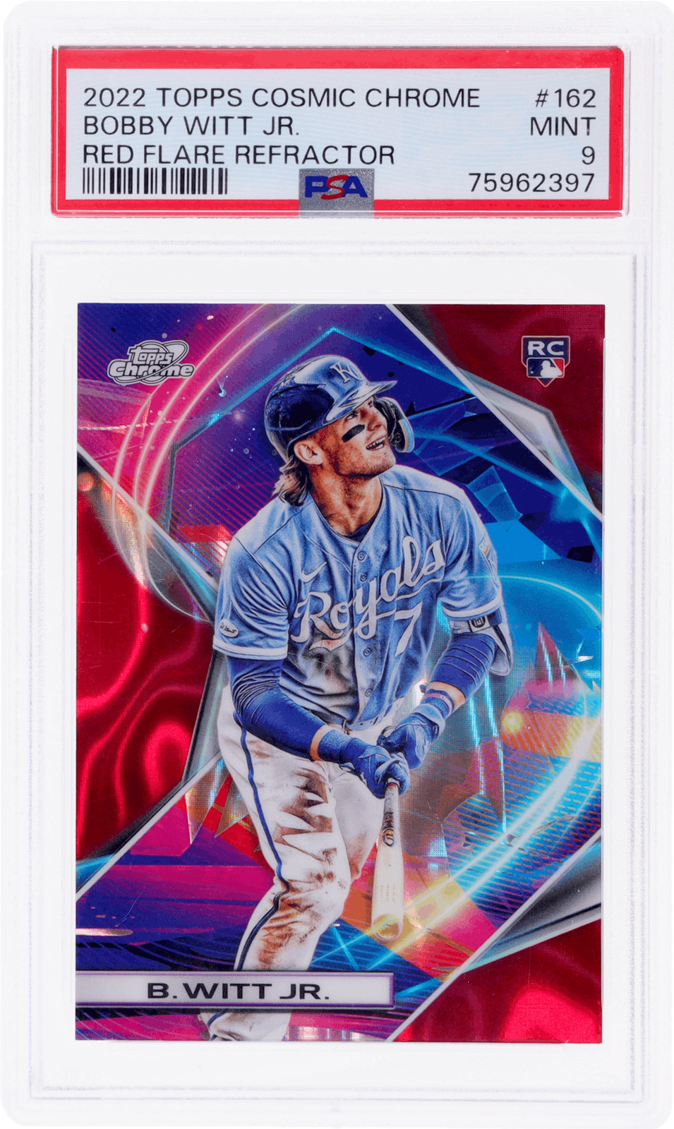 2022 Topps Cosmic Chrome Bobby Witt Jr. Red Flare Refractor #162 /5 PSA 9