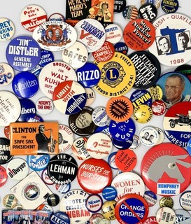 Lote de 100 prendedores de botón pinback político vintage Presidente nacional local